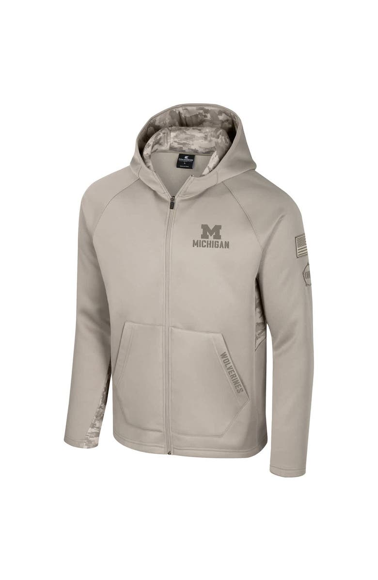 COLOSSEUM Men's Colosseum Oatmeal Michigan Wolverines Operation Hat Trick Battalion Full-Zip Hoodie, Alternate, color, Oatmeal