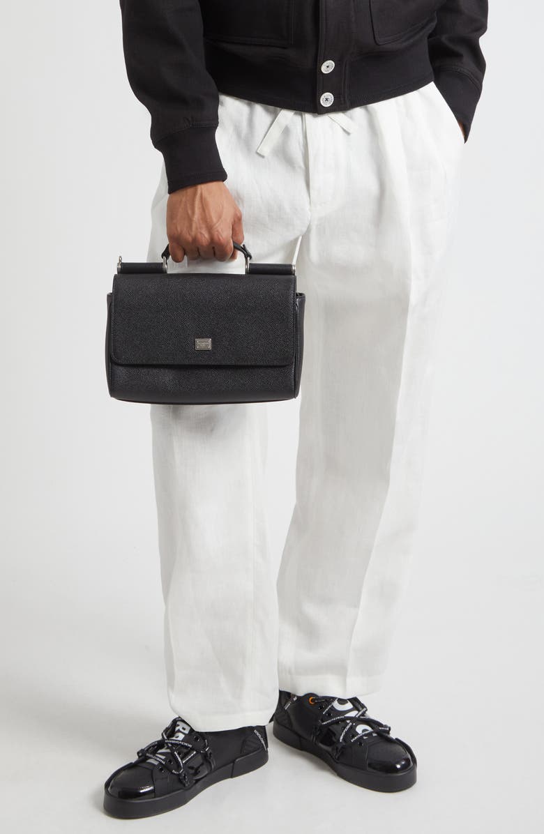 Dolce&Gabbana My Sicily Grained Leather Top Handle Bag, Alternate, color, 80999 Nero