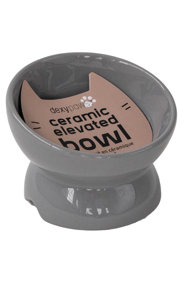 Dexypaws Elevated Ceramic Cat Bowl, Grey, 7oz, Main, color, Gray