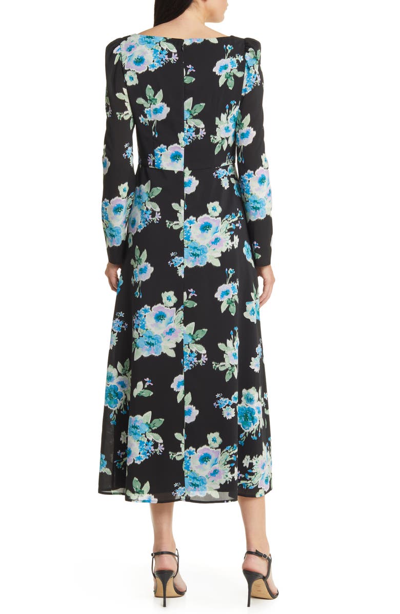 Charles Henry Floral Print Ruffle Long Sleeve Midi Dress, Alternate, color,