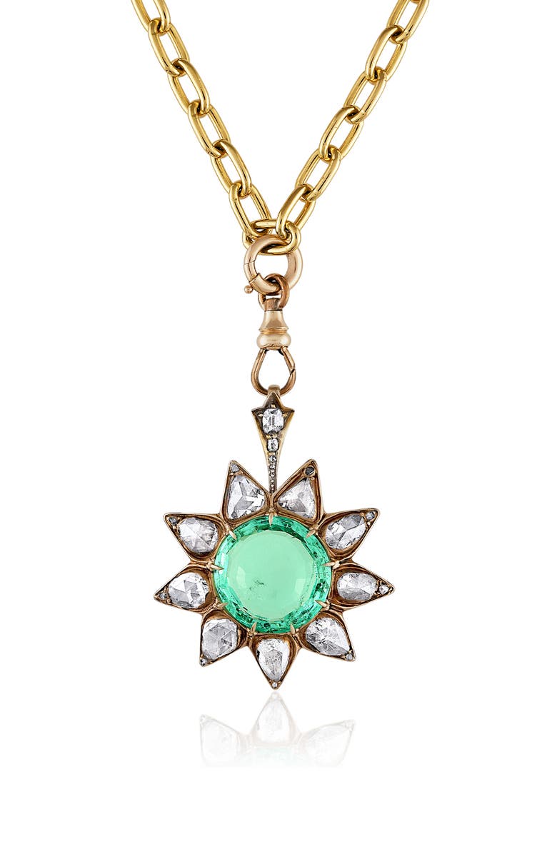 Mindi Mond Colombian Emerald & Diamond Sunburst Pendant Necklace, Main, color, 