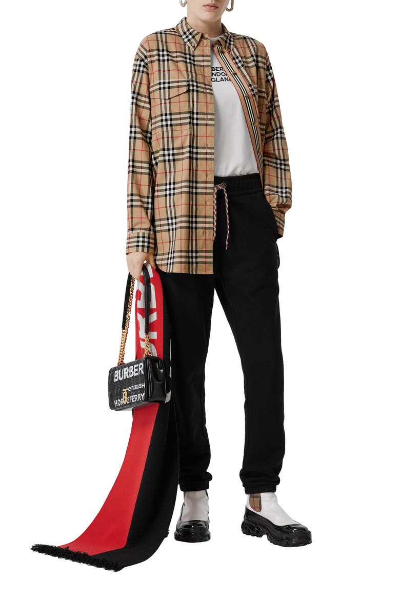 Turnstone Oversize Vintage Check Stretch Cotton Shirt, Alternate, color, ARCHIVE BEIGE IP CHK