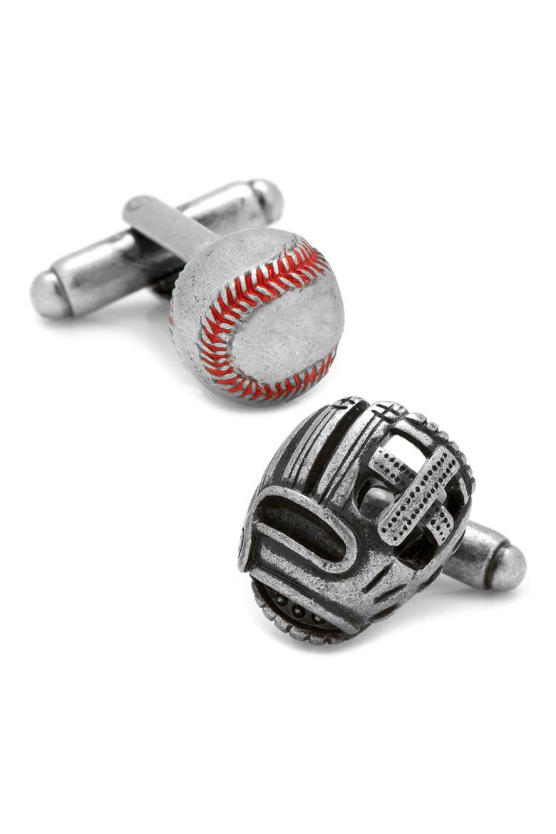 Baseball & Glove Cuff Links, Main, color, SILVER