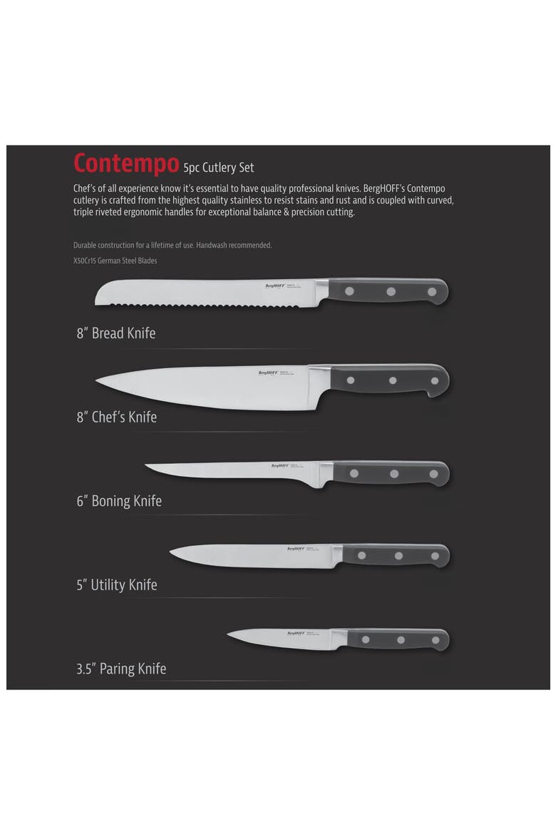 Contempo 6-Piece German Steel Knife, Alternate, color, BLACK