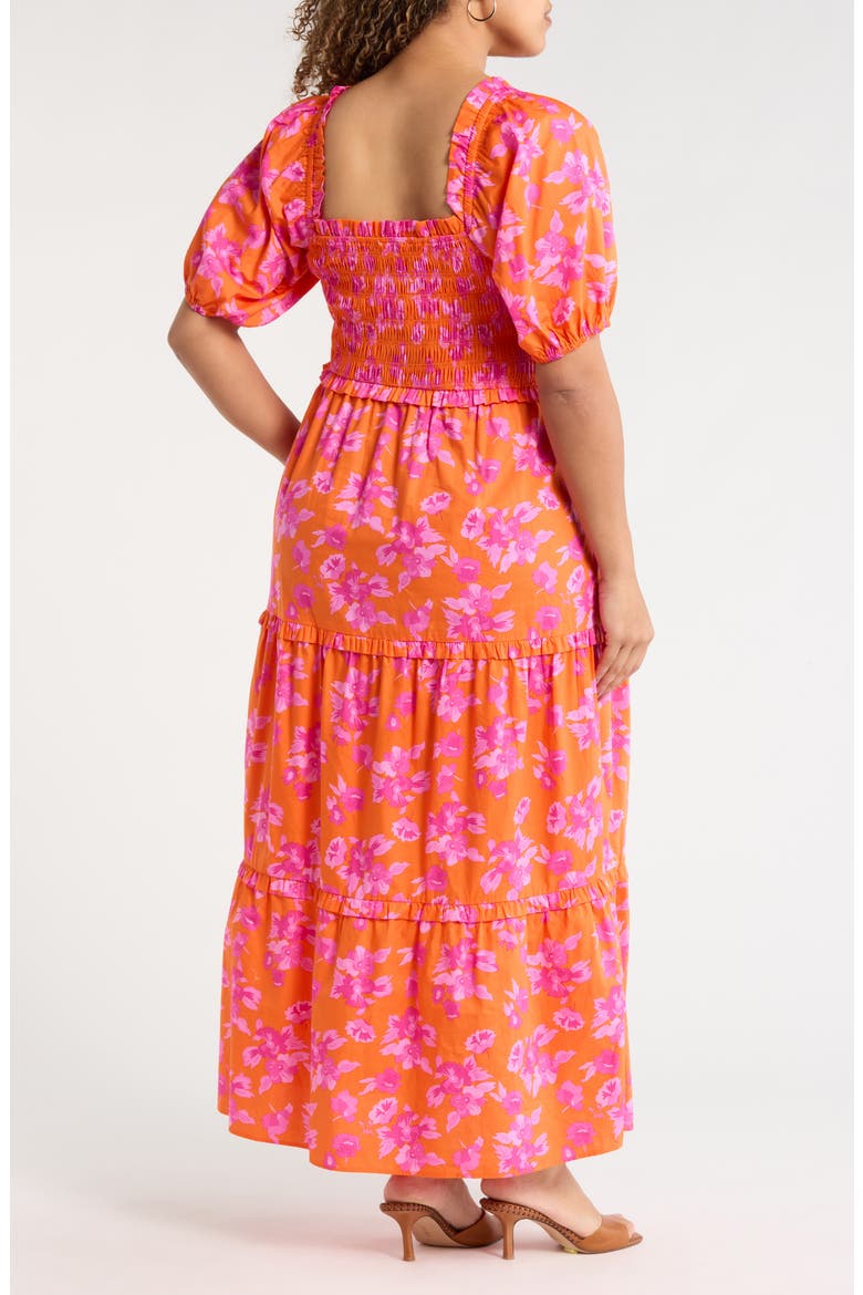 Cala Floral Alycia Smocked Cotton Maxi Sundress, Alternate, color, ORANGE-PINK-MULTI