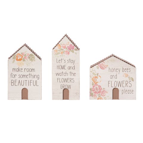 Wood 4.96 Inch White Spring Little House Decor Set of 3 Decorative Objects for Spring Home Decor