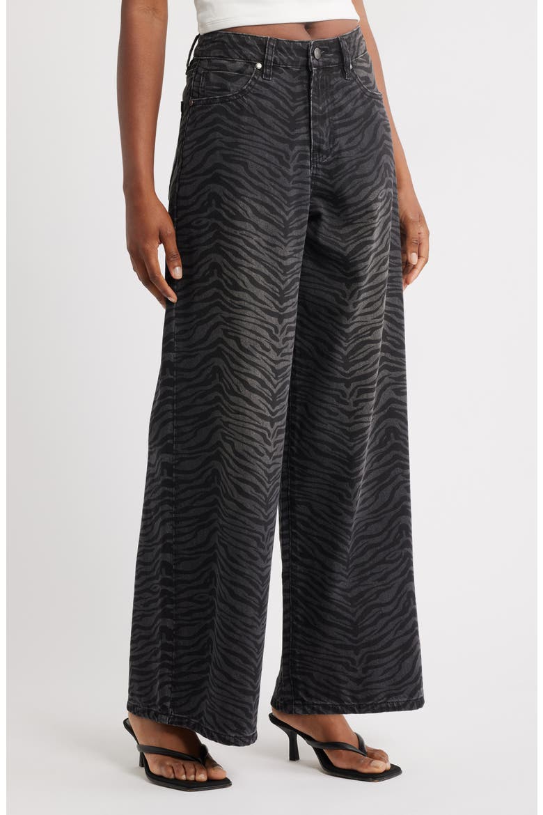 Viola Zebra Print High Waist Baggy Jeans, Main, color, ZEBRA BLACK WASH