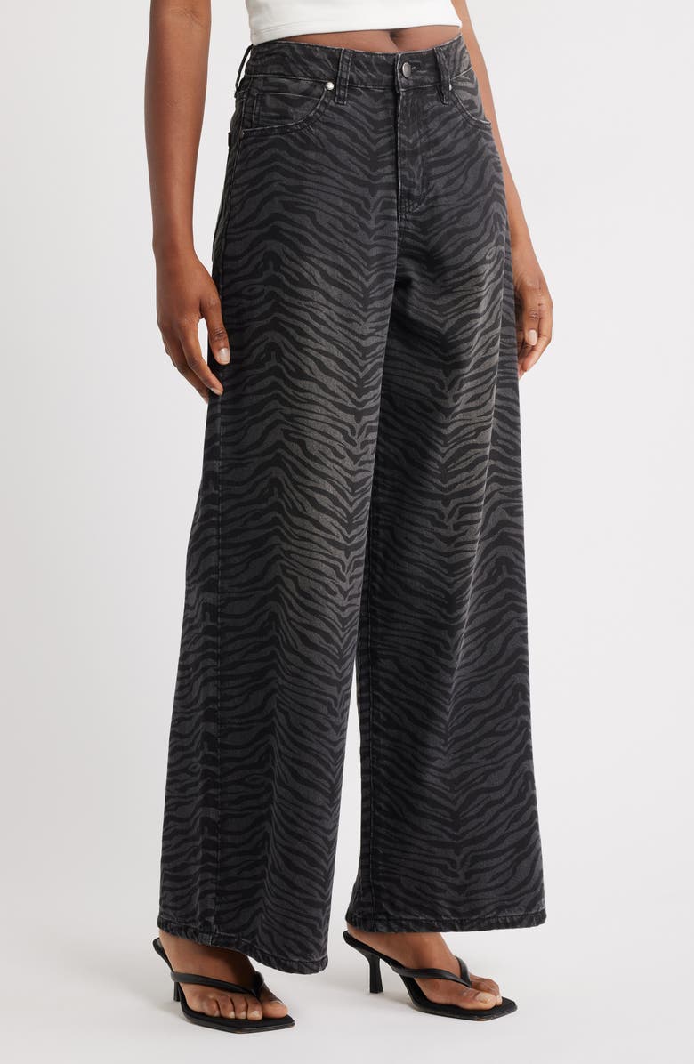 PTCL Viola Zebra Print High Waist Baggy Jeans, Main, color, Zebra Black Wash
