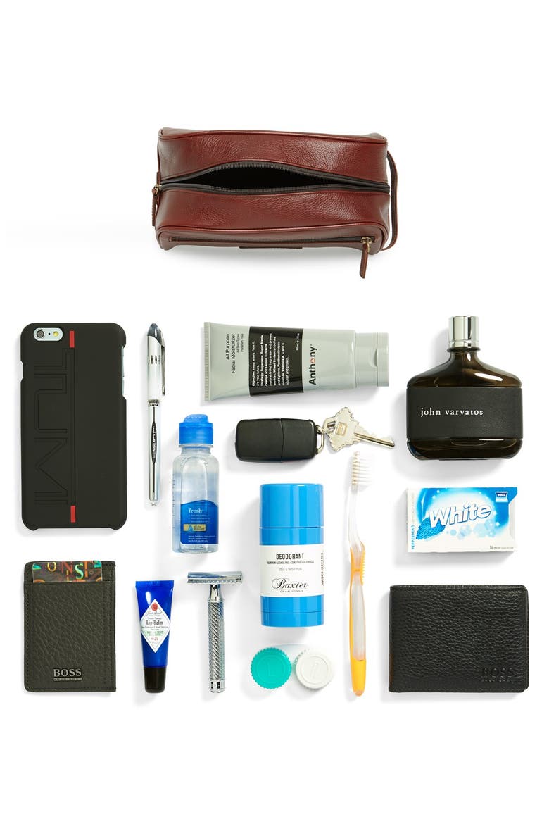 Leather Wash Bag, Alternate, color, DK BROWN