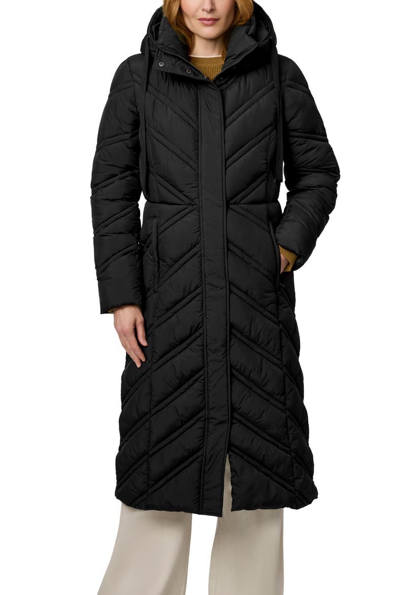 Longline Hooded Puffer Jacket, Main, color, BLACK
