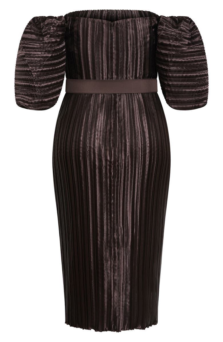 City Chic Krista Off the Shoulder Midi Dress, Alternate, color, Chocolate