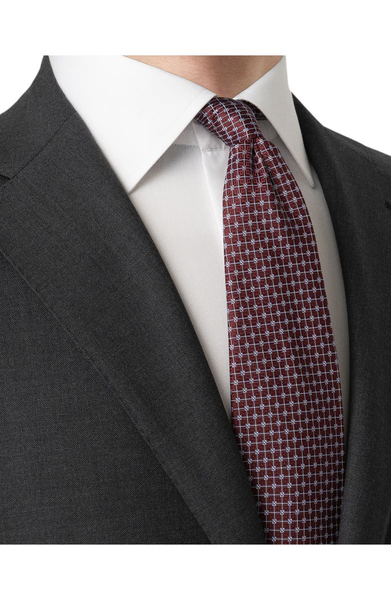 Eton Burgundy Geometric Pattern Silk Jacquard Tie, Alternate, color, Red