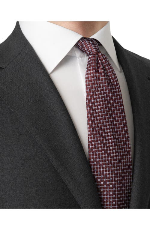 Eton Burgundy Geometric Pattern Silk Jacquard Tie In Burgundy