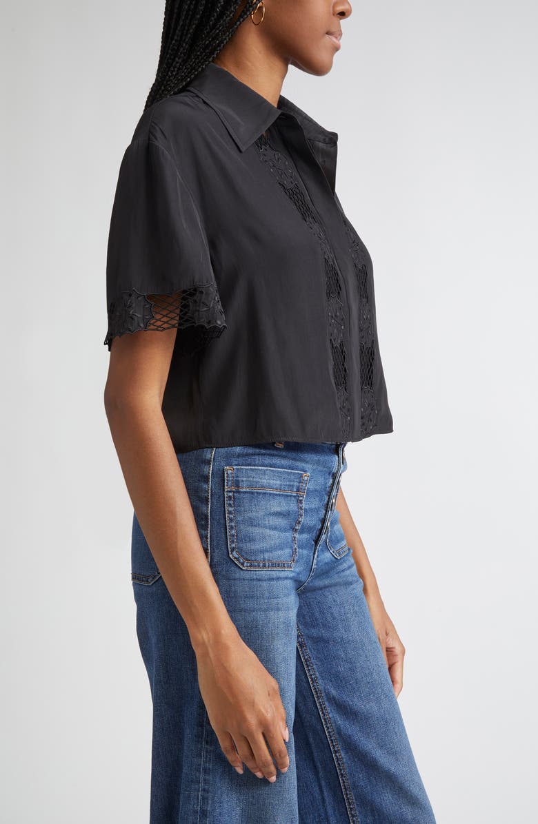 Ramy Brook Tania Embroidered Boxy Crop Shirt, Alternate, color, Black