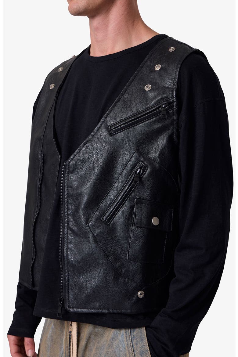 Faux Leather Zipper Vest, Alternate, color, BLACK