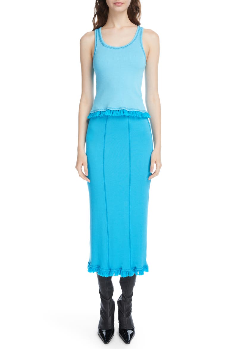 Emara Tassel Hem Rib Pencil Skirt, Alternate, color, TURQUOISE