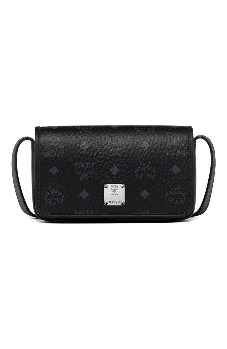 MCM Aren Phone Lanyard in Visetos, Alternate, color, Black