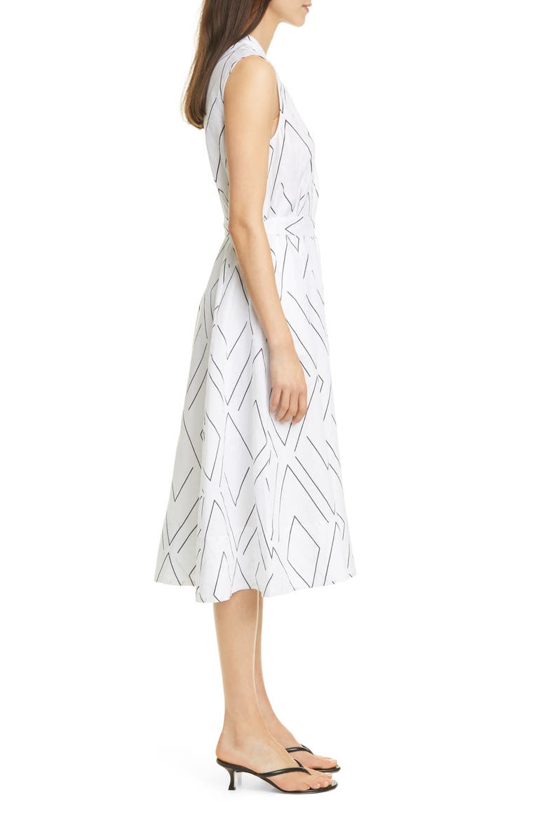Clevete Geometric Linen Midi Dress, Alternate, color, BRIGHT WHITE