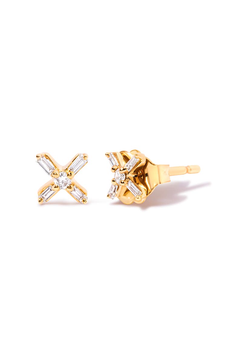 10K Yellow Gold 1/10 Ct Round and Baguette Diamond Criss Cross X Stud Earring, Alternate, color, Yellow