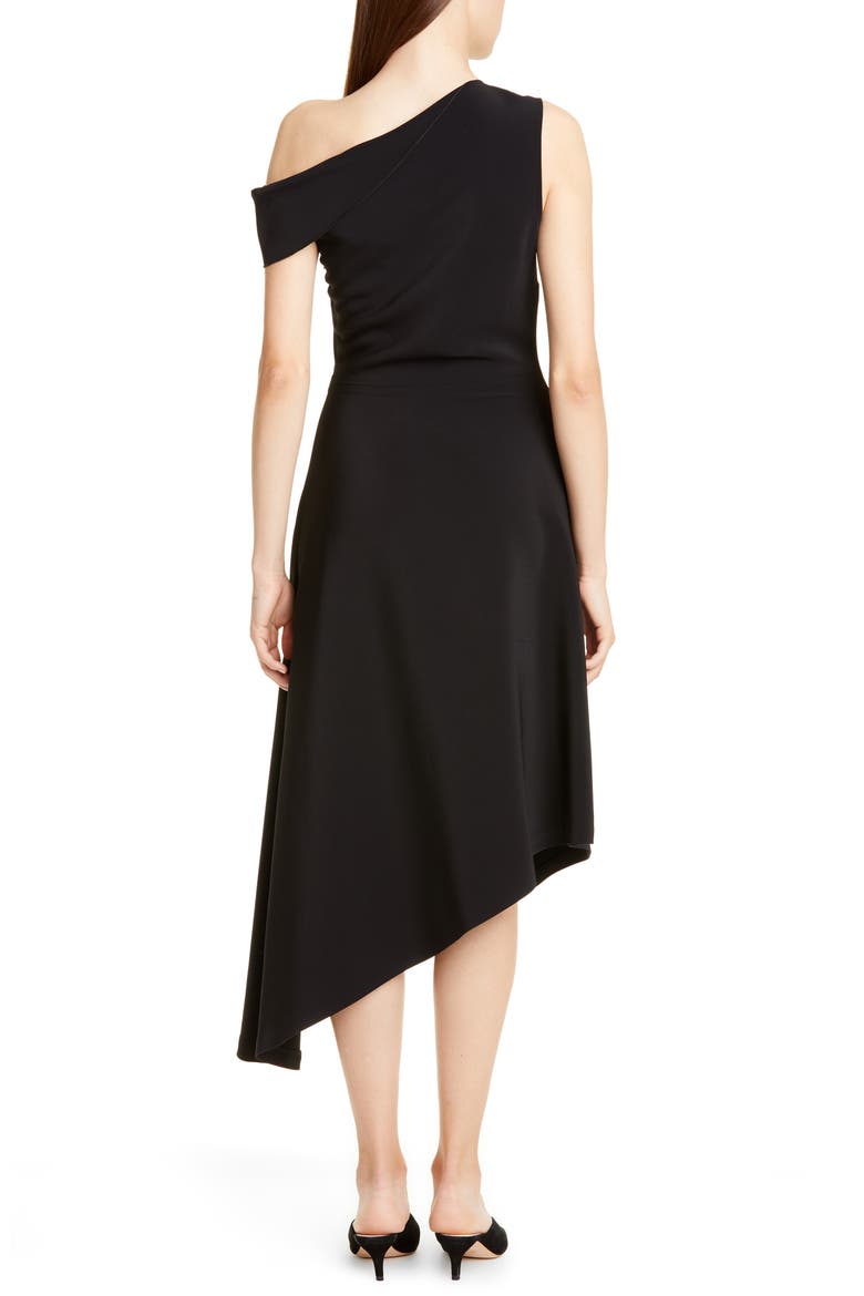 One-Shoulder Asymmetrical Midi Dress, Alternate, color, BLACK