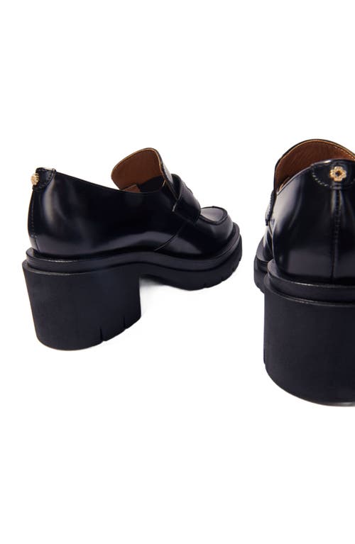 Maje Womens  Clover-embellished Slip-on Heeled Leather Loafers In Black