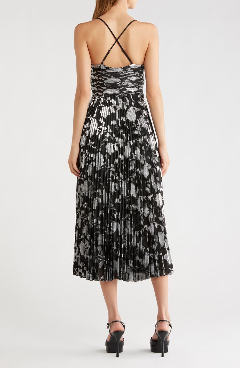 ASTR the Label Saoirse Floral Metallic Pleated Mini Dress, Alternate, color, Black Silver