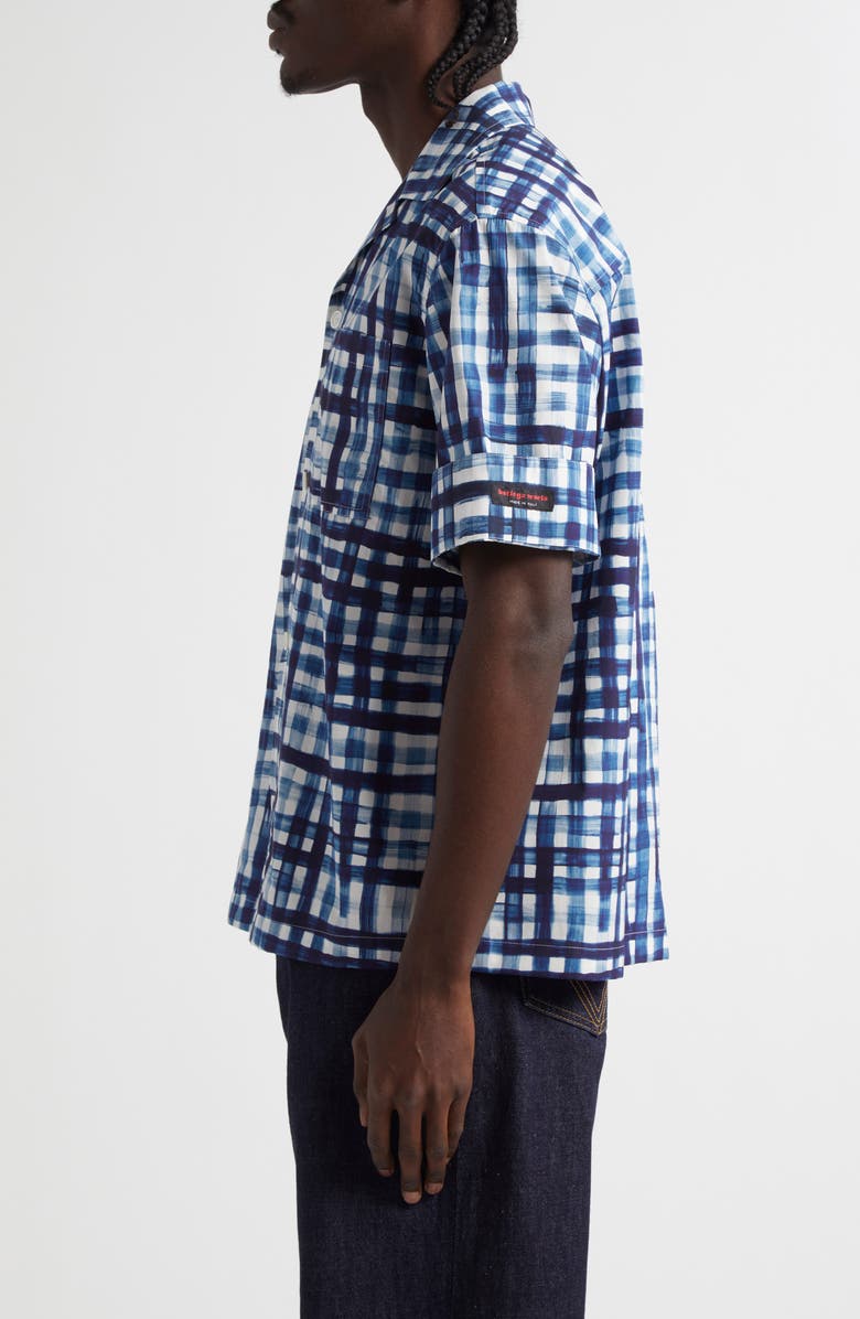 Bottega Veneta Painted Gingham Cotton Camp Shirt, Alternate, color, Chalk/ Eclipse