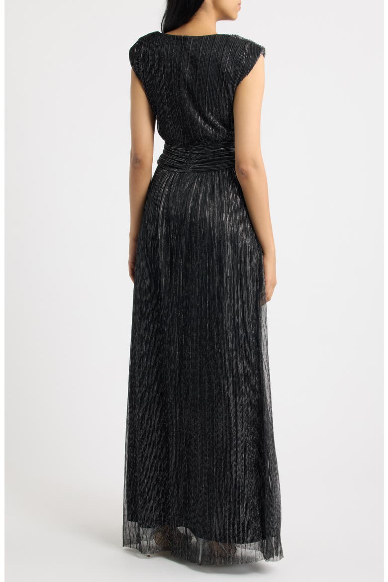 Metallic Crinkle Gown, Alternate, color, BLACK