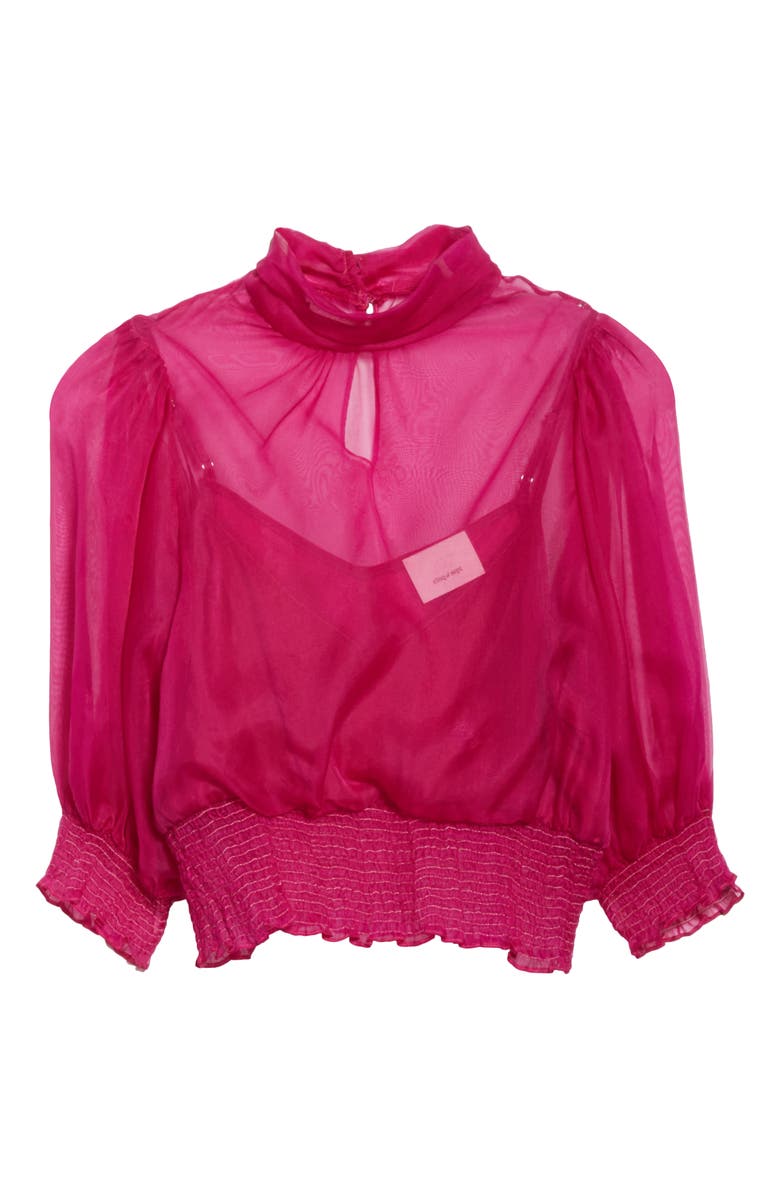 Cinq à Sept Cleo Puff Sleeve Silk Crop Top, Alternate, color,