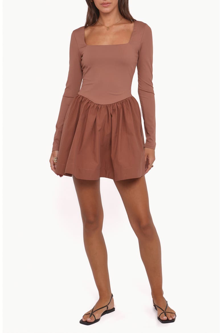 Sheena Long Sleeve Fit & Flare Minidress, Main, color, MOCHA