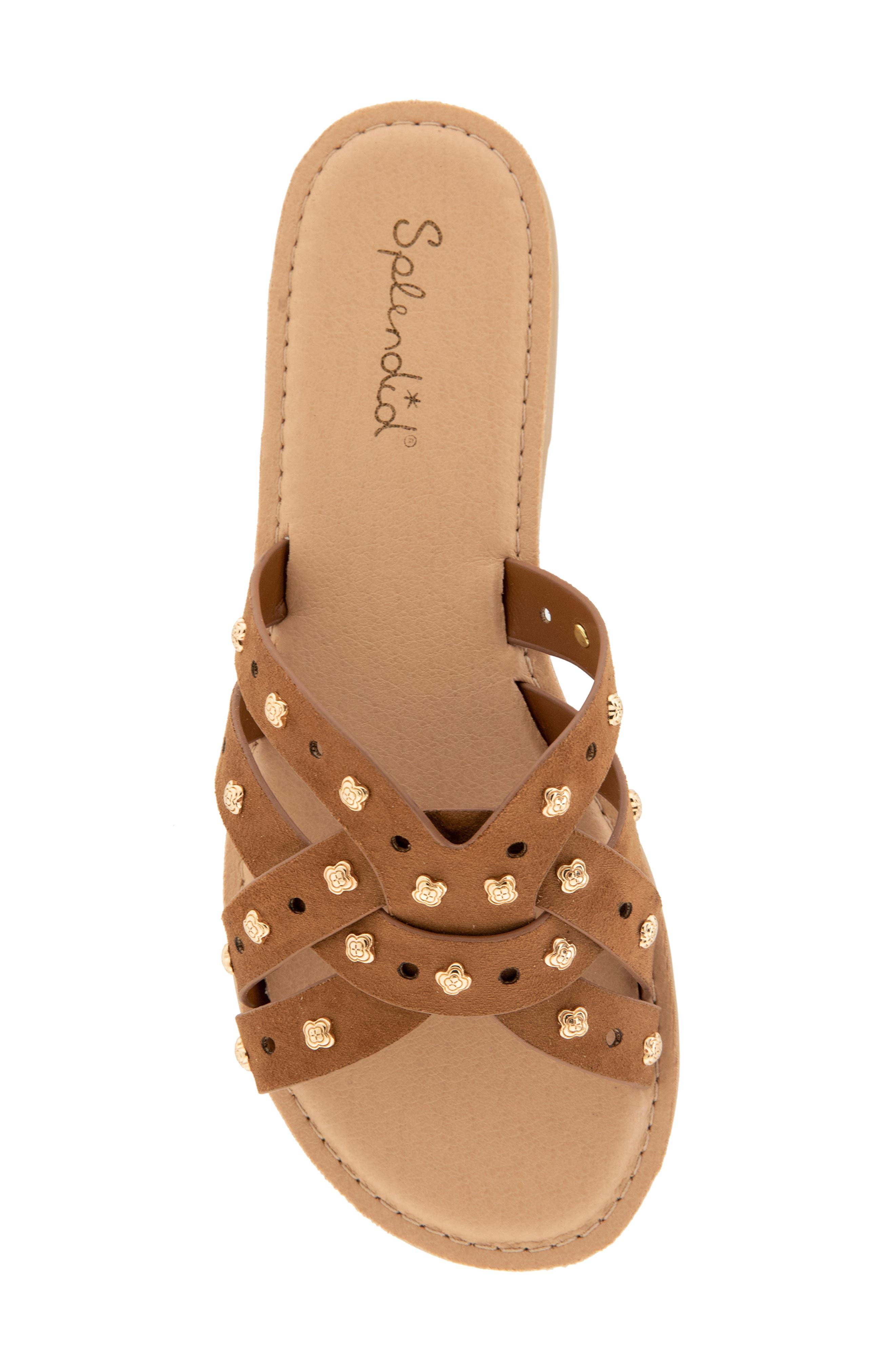 Simon Studded Slide Sandal, Alternate, color, CARAMEL