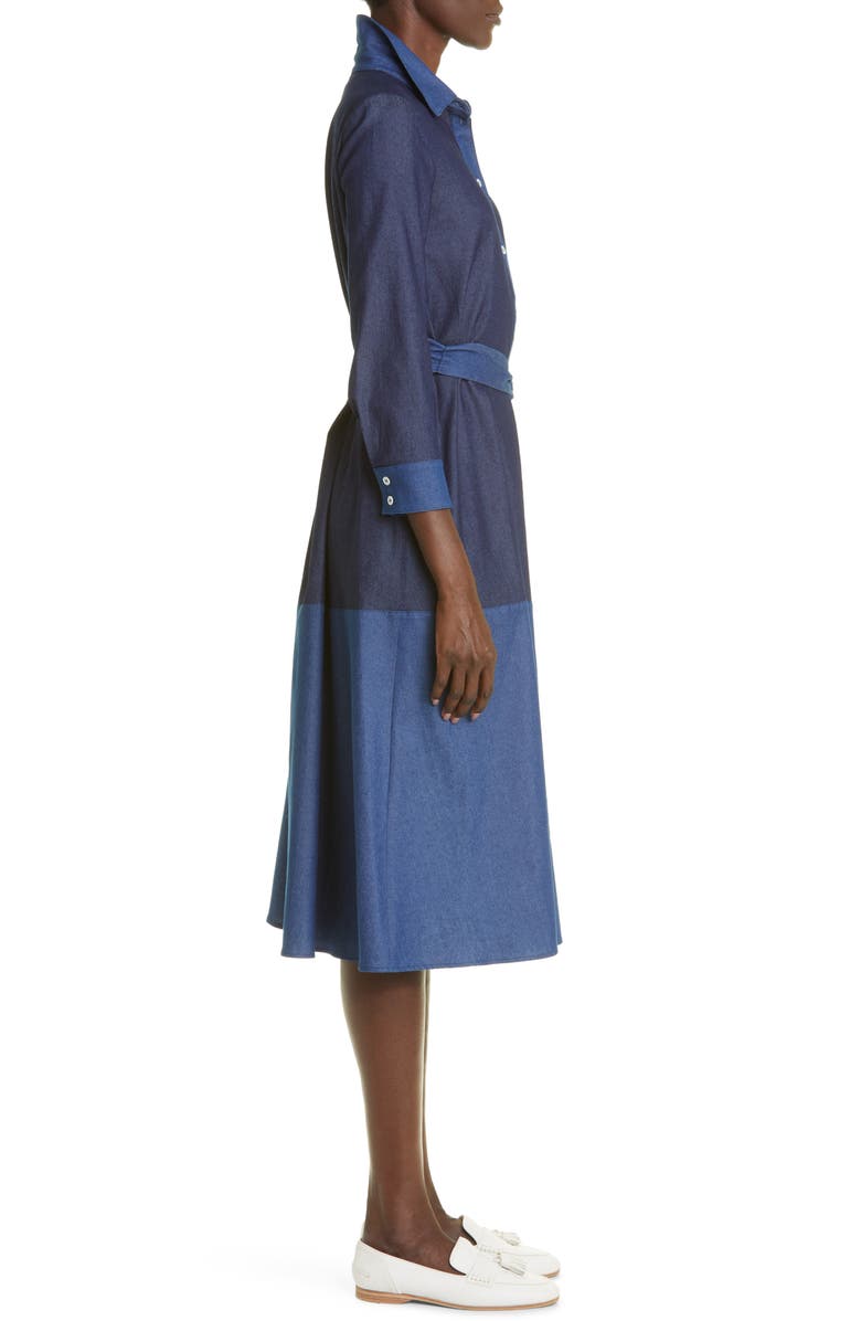 Carolina Herrera Colorblock Long Sleeve Denim Shirtdress, Alternate, color,