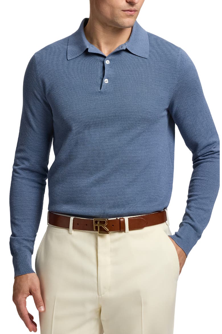 Long Sleeve Mulberry Silk & Cotton Polo Sweater, Main, color, SOFT BLUE