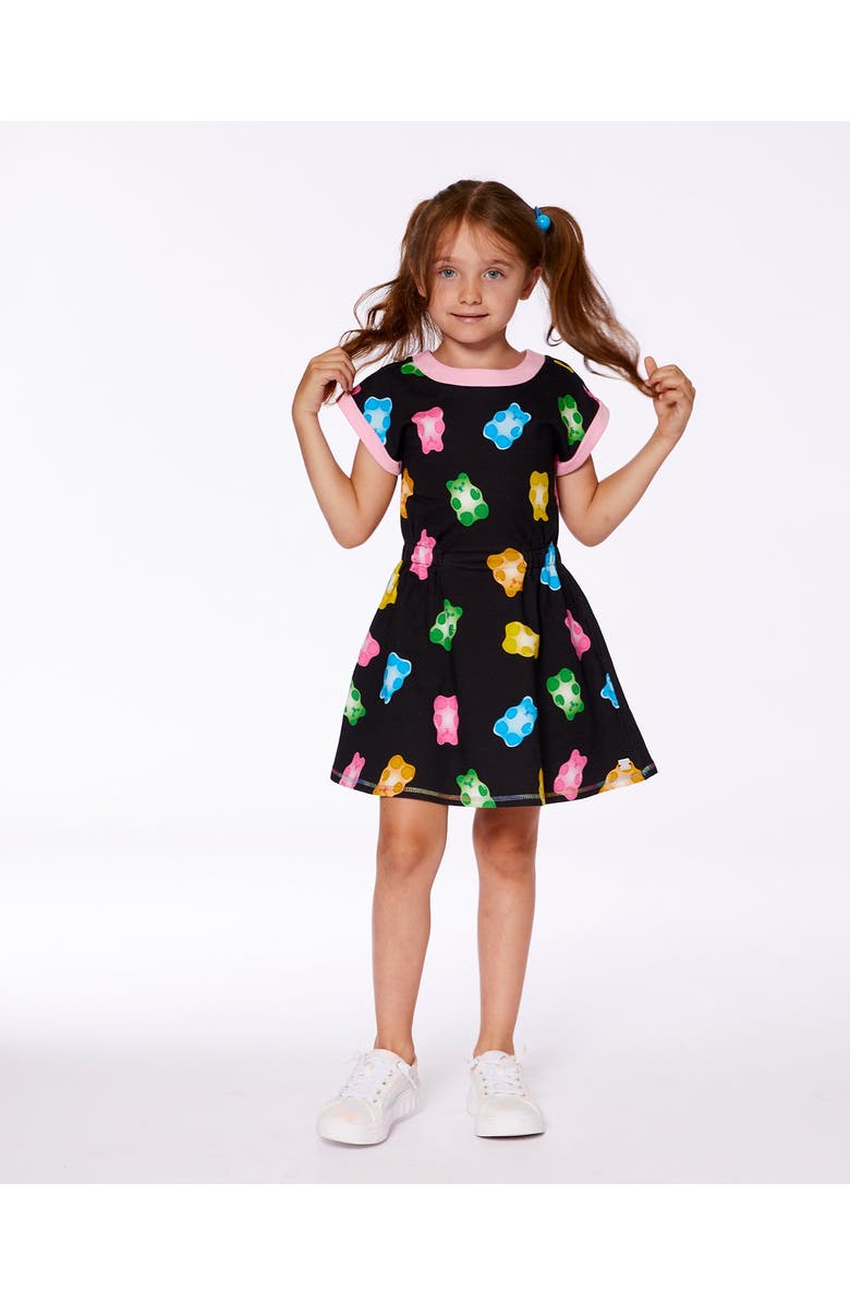 Deux par Deux Girl's Printed French Terry Dress Black And Multicolored Gummies, Alternate, color, 