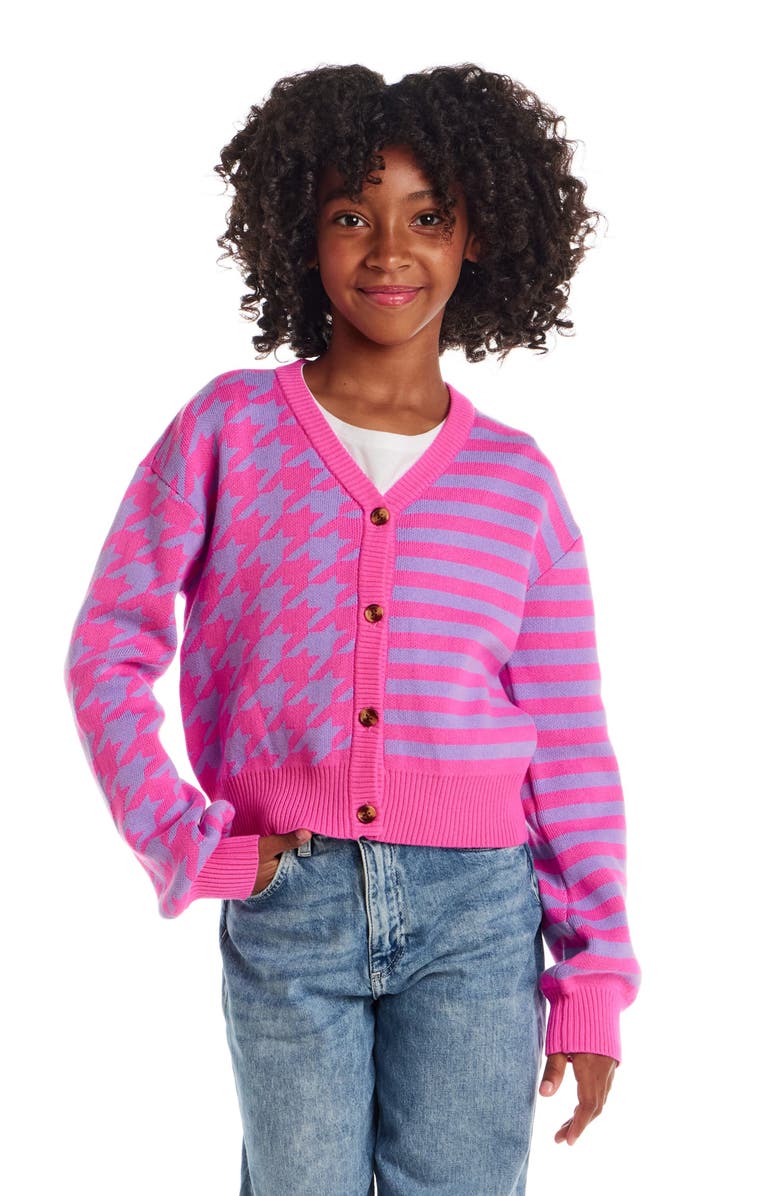 Andy & Evan Kids' Houndstooth Stripe Cotton Cardigan, Alternate, color, Pink