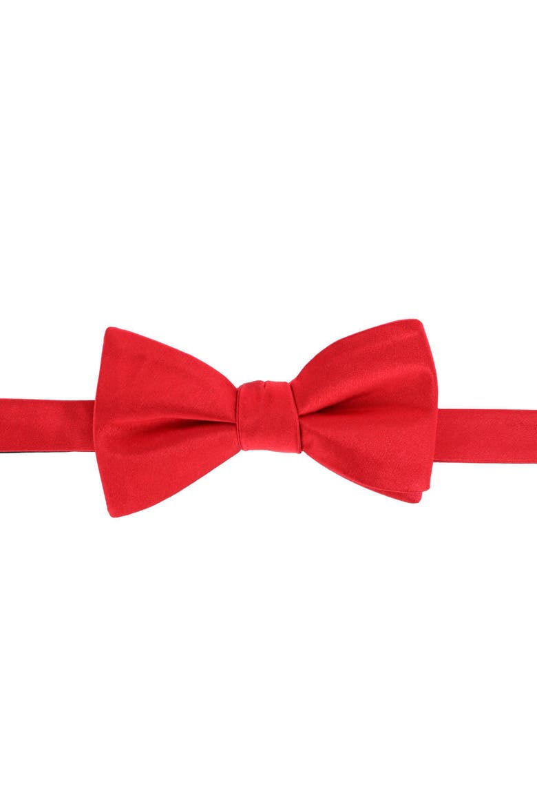 Sutton Solid Color Silk Brace Bow Tie & Pocket Square Combo, Alternate, color, Red