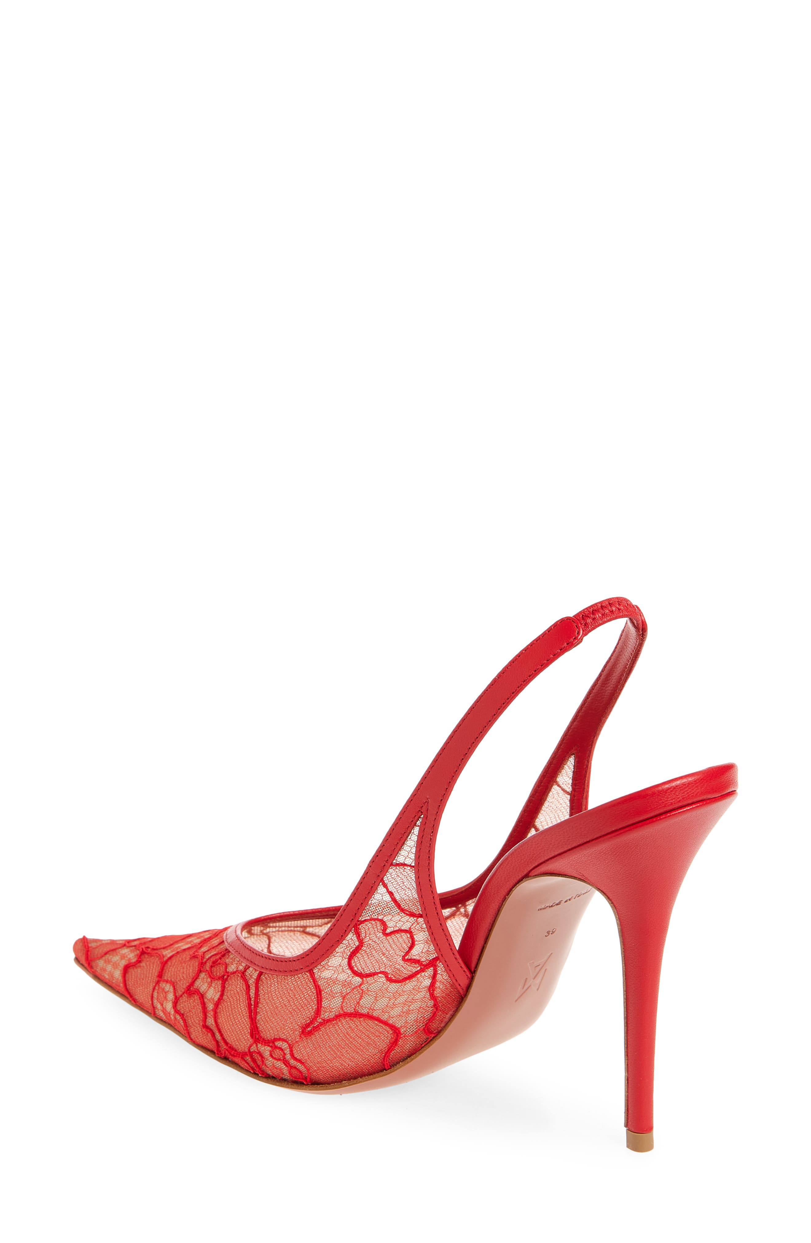 Amina Muaddi Anok Lace Pointed Toe Slingback Pump, Alternate, color, Red