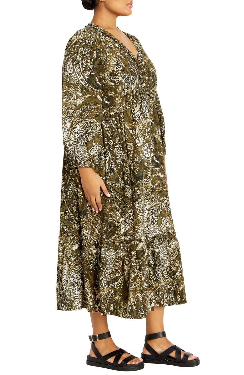 City Chic Gaia Long Sleeve Tiered Maxi Dress, Alternate, color, Olive Paisley