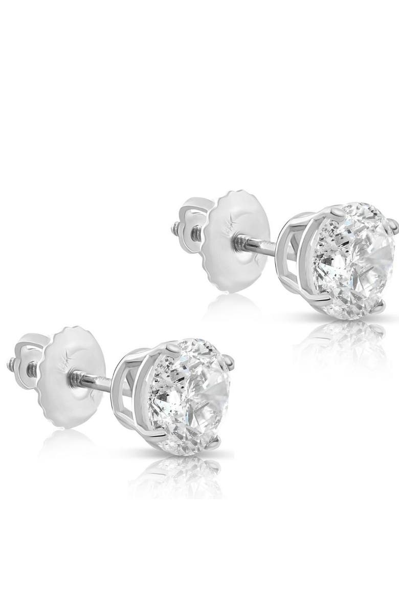 3 CT Round Lab Grown Diamond Screw Back Studs 14K Gold, Alternate, color, 14k White Gold