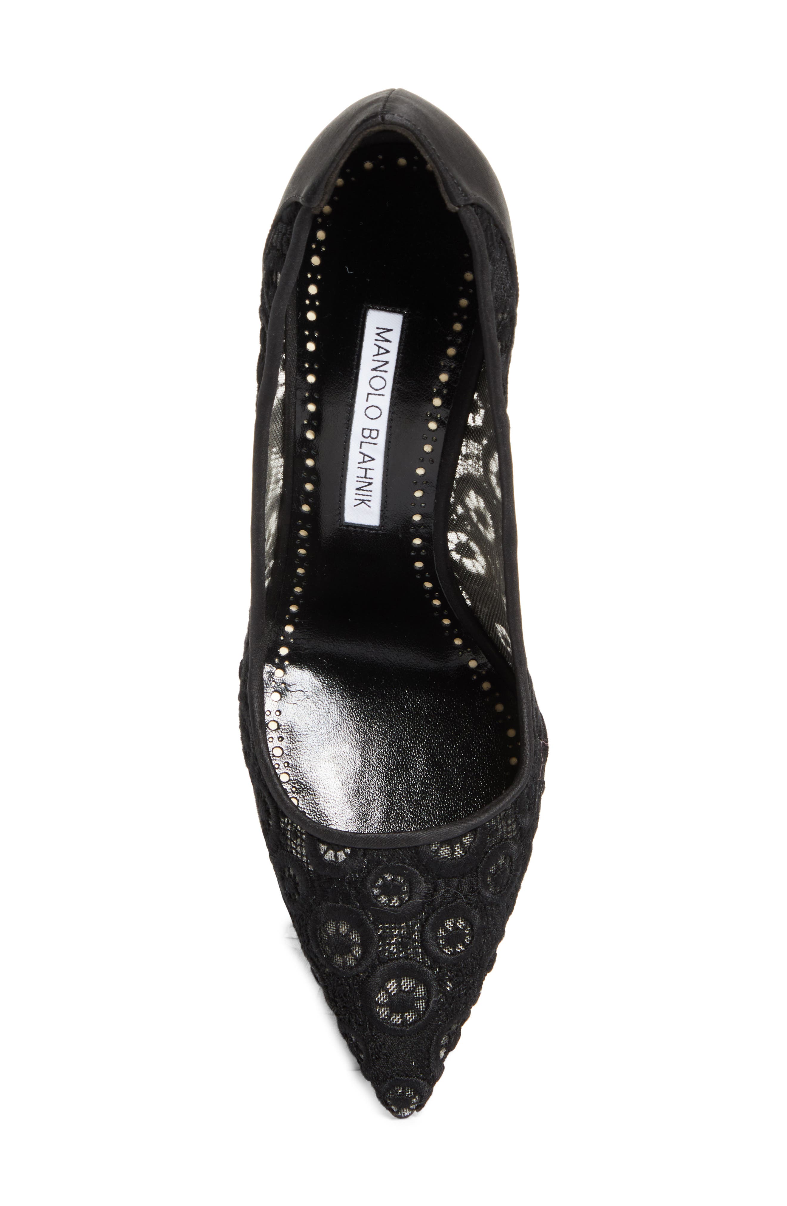 Manolo Blahnik BB Lace Pointed Toe Pump, Alternate, color, Yoth 9957/Blck 0015