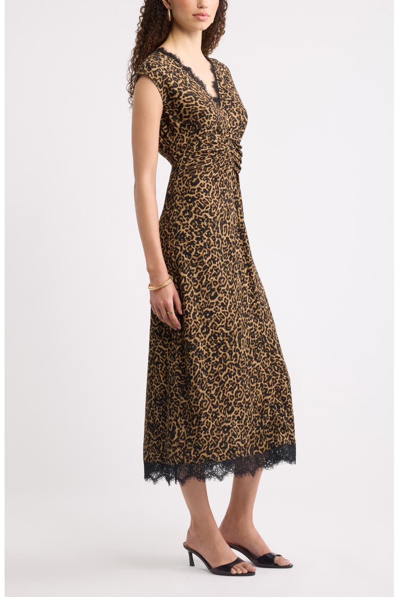 Lace Trim Leopard Print Midi Dress, Alternate, color, TAN- BLACK LEONE LEOPARD