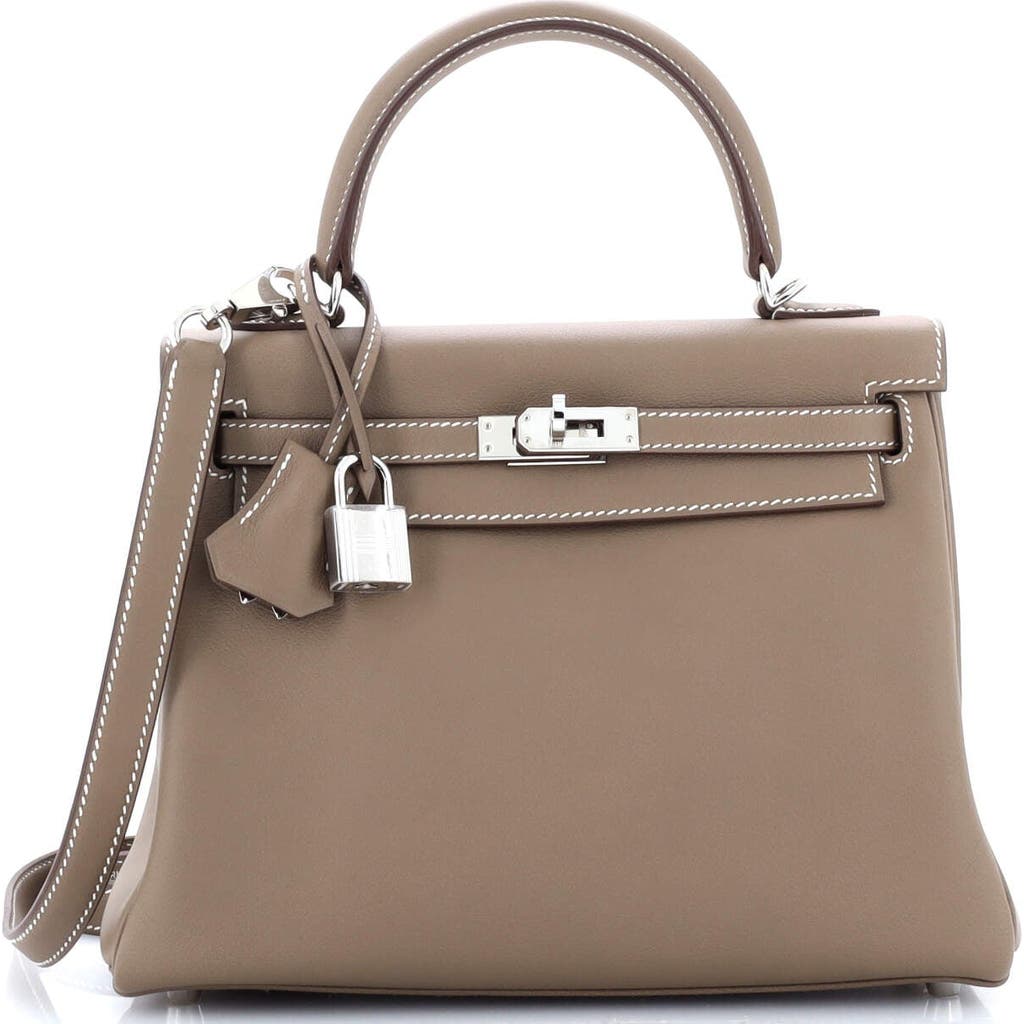 Pre-owned Hermes Hermes Kelly Handbag Grey Swift With Palladium Hardware 25 In Brown