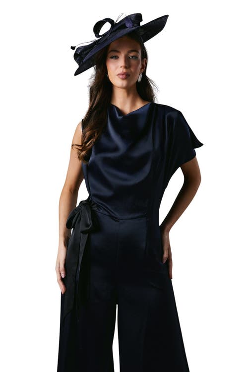 Coast Tie Side Satin Drape Wide Leg Jumpsuit In Blue