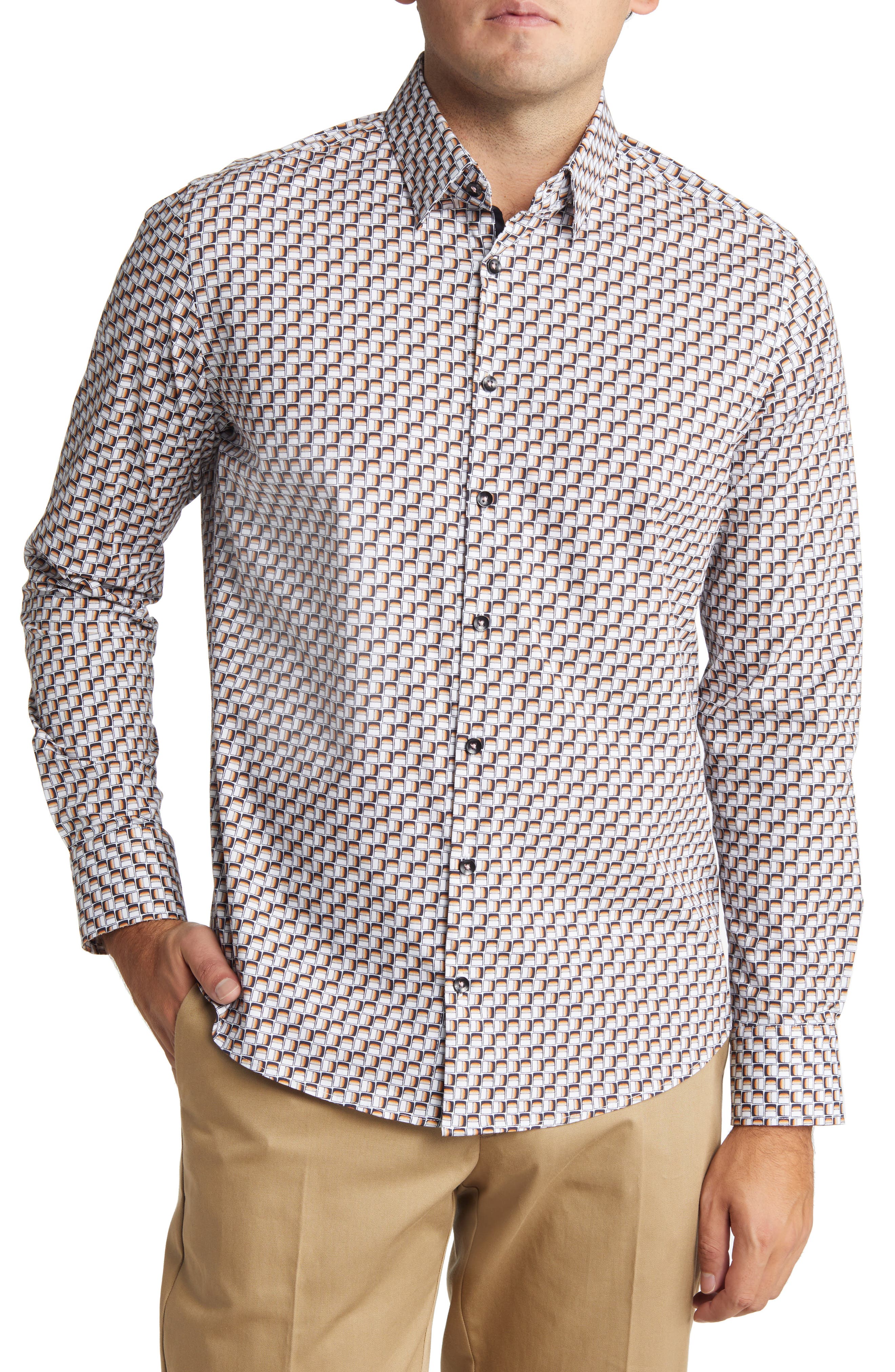 Men's Scotch Print Stretch Cotton Button-Up Shirt