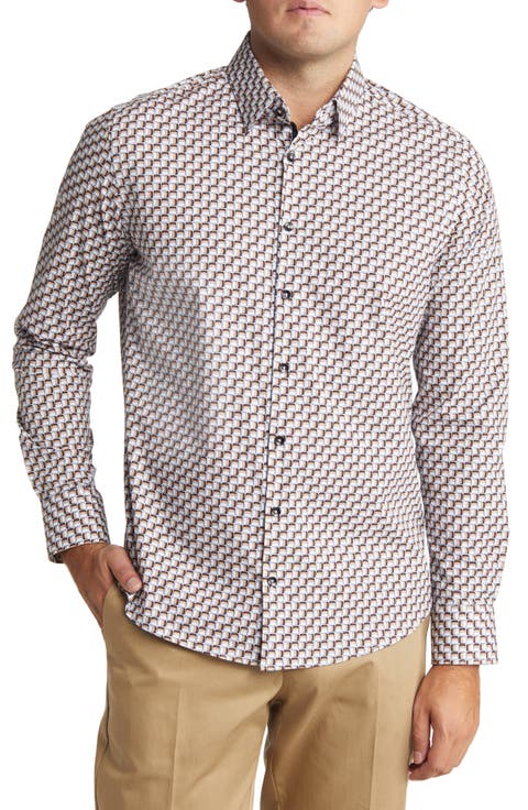 Men's Scotch Print Stretch Cotton Button-Up Shirt
