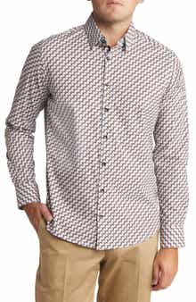 Men's Scotch Print Stretch Cotton Button-Up Shirt