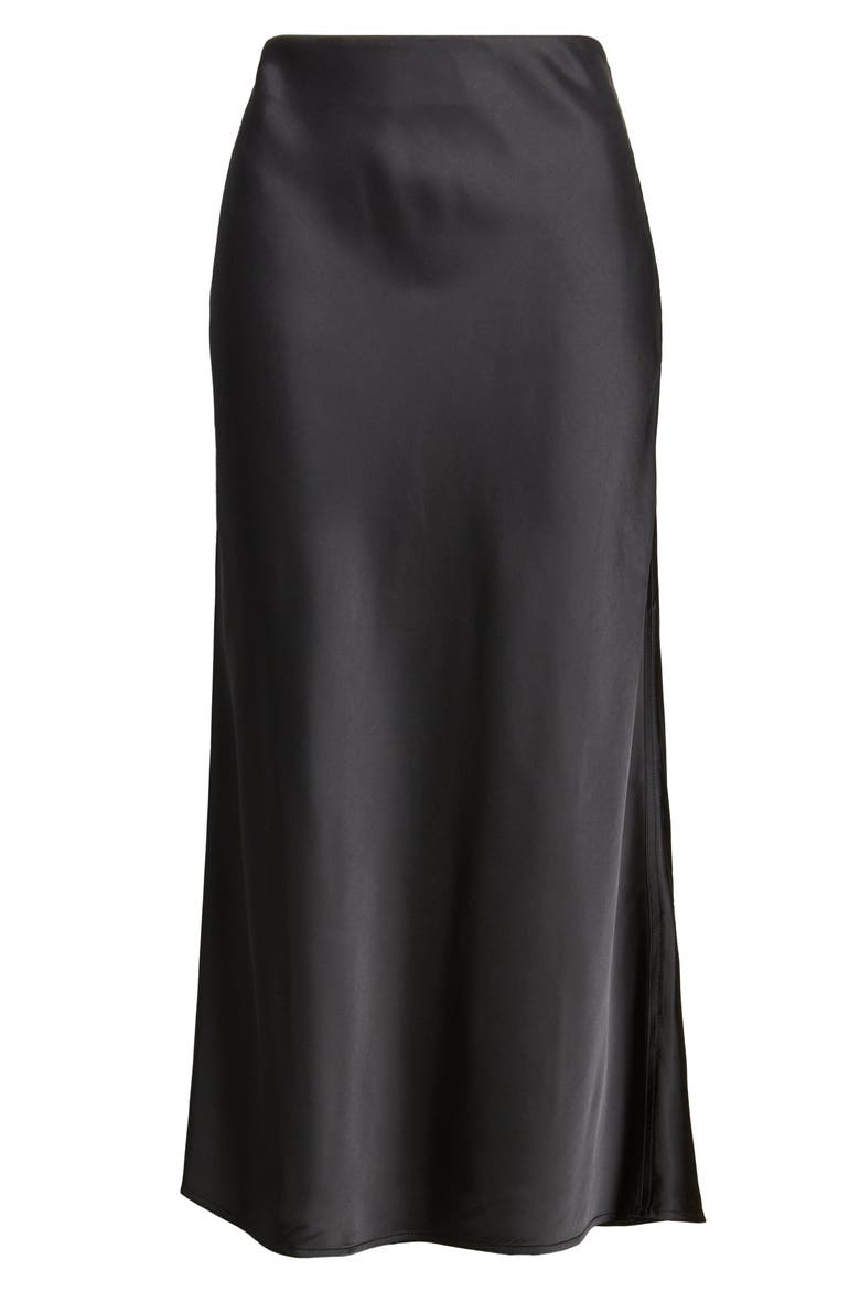 Bias Cut Satin Midi Skirt, Alternate, color, BLACK