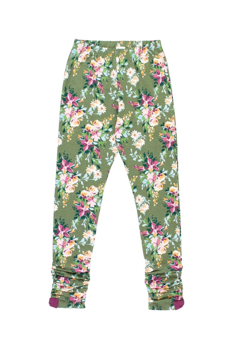 Girls Kids Ruched Bow Leggings, Main, color, Enchanted Garden