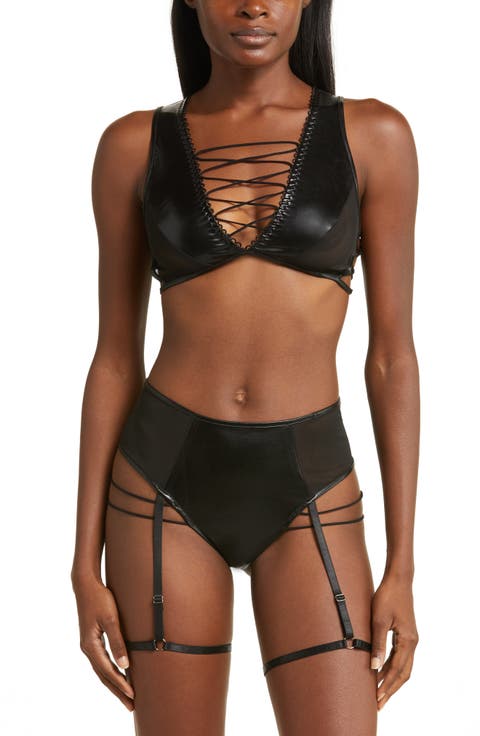 Strappy Faux Leather & Mesh Bralette