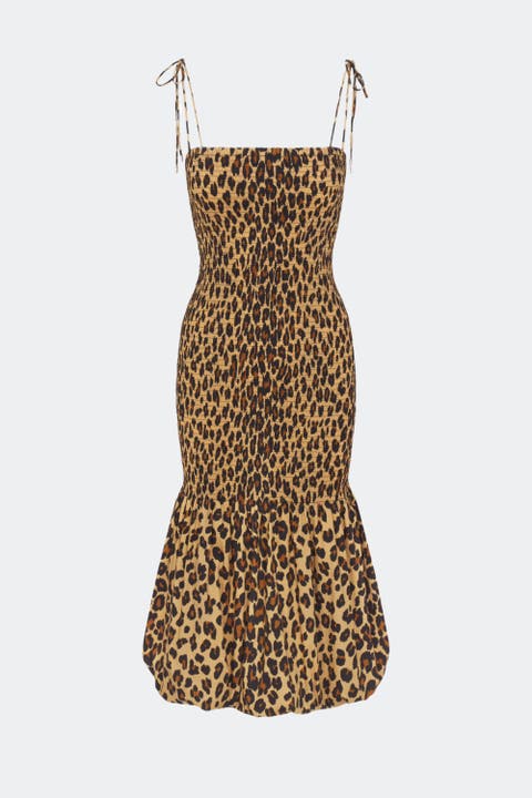 Canto Smocked Poplin Midi Dress in Cheetah
